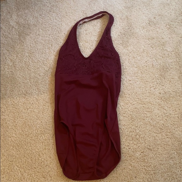 Red halter leotard